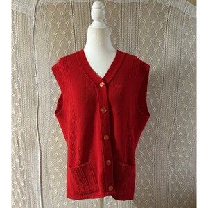 Vtg 60s Nan Dorsey Red Cable Knit Sweater Vest Cardigan Acrylic Womens Size 44 L